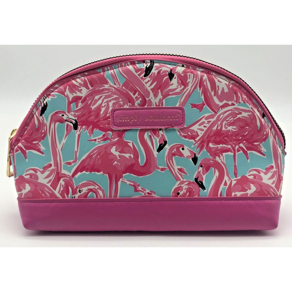 Simply Southern Cosmetic Makeup Bag Pink Flamingos Storage Travel Zip